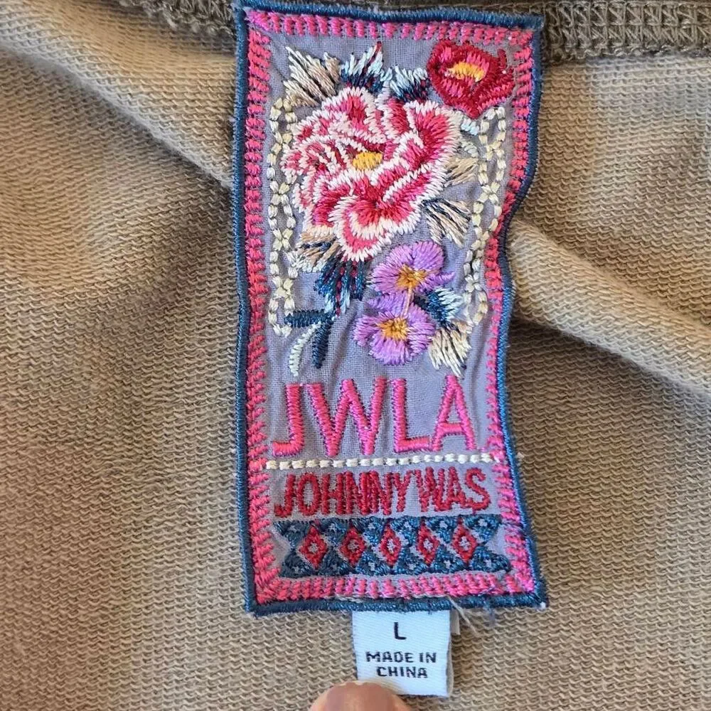 Johnny Was Womens Floral Camo Embroidered Zip Up Hoodie Green Pink Size Large